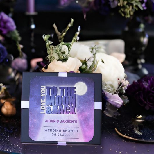 天の夜空の満月 ウェディングシャワー スクエアシール