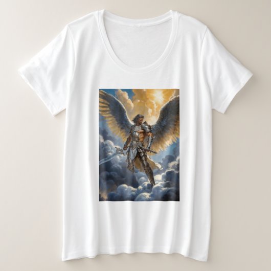 天の大天使ミカエルの黄金の戦士 プラスサイズTシャツ (デザイン正面)