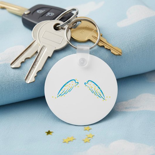 天の天使の翼と星きらめく キーホルダー