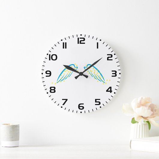 天の天使の翼と星きらめく ラージ壁時計