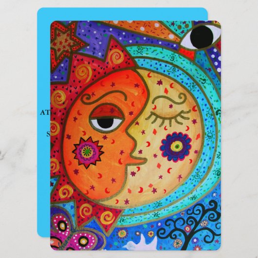 天の太陽と月の結婚抽象芸術夫婦 招待状 (正面/裏面)