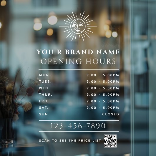 天の太陽と月 営業時間 QRコード ウィンドウサイン