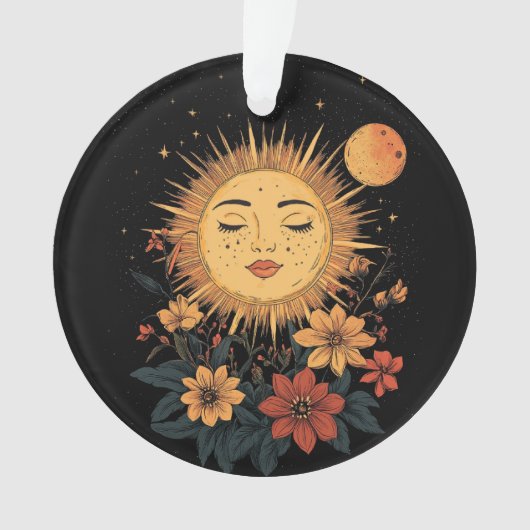 天の太陽の女神と開花花模様 オーナメント (正面)