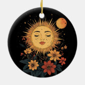 天の太陽の女神と開花花模様 セラミックオーナメント (裏面)