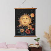 天の太陽の女神と開花花模様 吊り下げ型タペストリー (寝室)