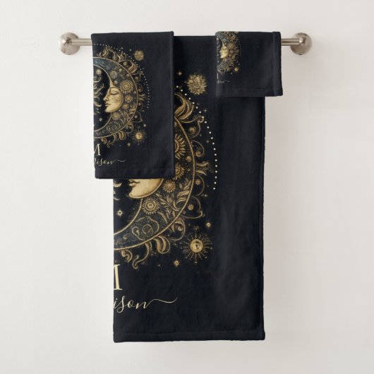 天の太陽の月のモノグラムの星 バスタオルセット (インサイチュ)