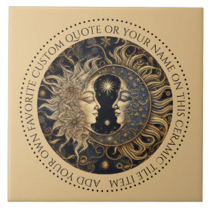 天の太陽の月の星ミッドナイトスカイパーソナライズされた タイル