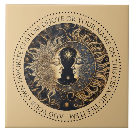 天の太陽の月の星ミッドナイトスカイパーソナライズされた タイル (正面)