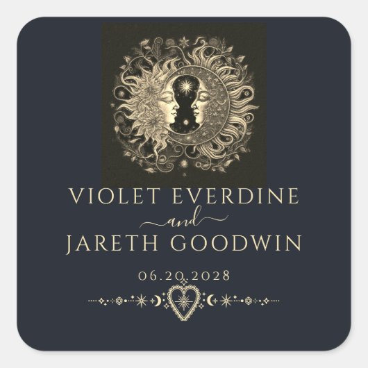 天の太陽の月結婚星 スクエアシール (正面)