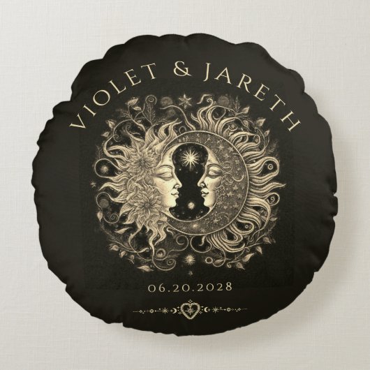 天の太陽の月結婚星 ラウンドクッション (正面)
