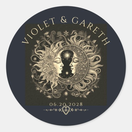 天の太陽の月結婚星 ラウンドシール (正面)