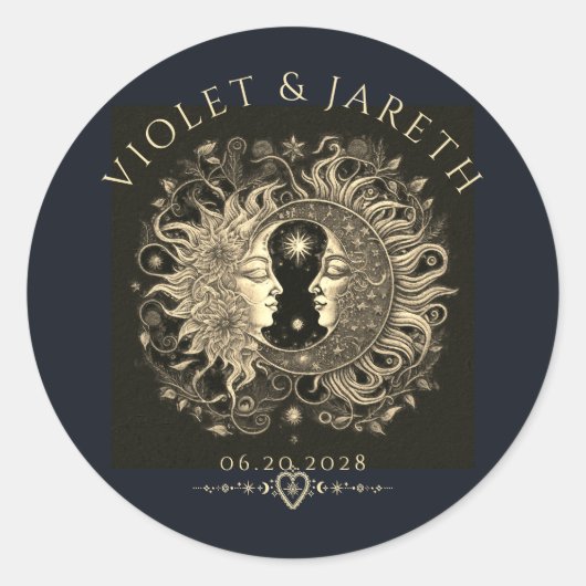 天の太陽の月結婚星 ラウンドシール (正面)