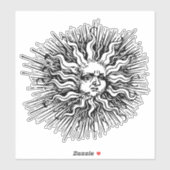 天の太陽の顔 ヴィンテージ ステッカー シール (シート)