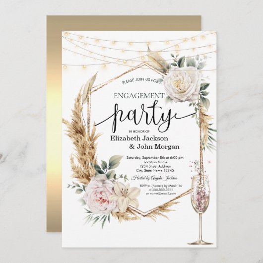 天の太陽，月，星の婚約 招待状 (正面/裏面)