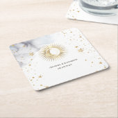 天の太陽、月、星 スクエアペーパーコースター (アングル)