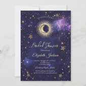天の太陽、月、星 紫のブライズシャワー 招待状 (正面)