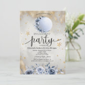 天の太陽、青い月、ローズ、星のエンゲージメント 招待状 (スタンド正面)