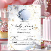 天の太陽、青い月、星のベイビーシャワー 招待状