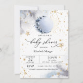 天の太陽、青い月、星のベイビーシャワー 招待状 (正面)