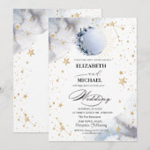 天の太陽、青い月、星の書体 招待状 (正面/裏面)