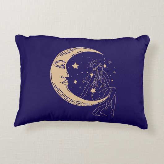 天の女性 月と星、ボヘミア、エレガントゴールド アクセントクッション (裏面)