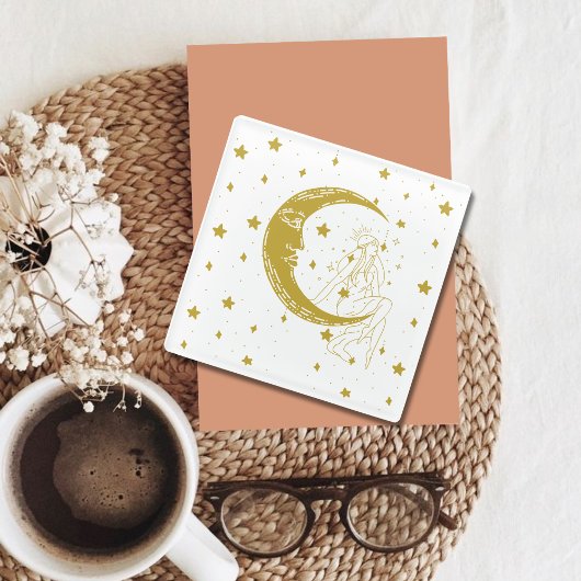 天の女性,月,星,ボヘミア,エレガントな天文学 ガラスコースター