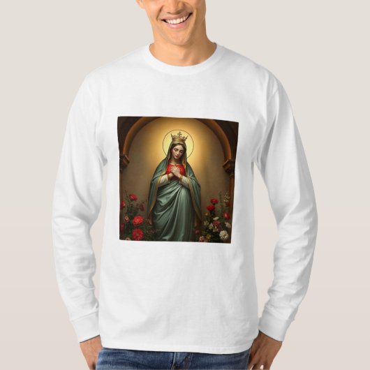 天の女王カトリック メンズ ロングスリーブTシャツ Tシャツ (正面)