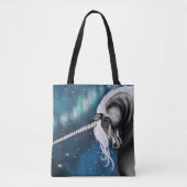 天の守護者:オーロラダンスとグレーのユニコーン トートバッグ (正面)