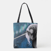 天の守護者:オーロラダンスとグレーのユニコーン トートバッグ (裏面)
