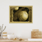 天の川と月のある地球 ポスター (キッチン)