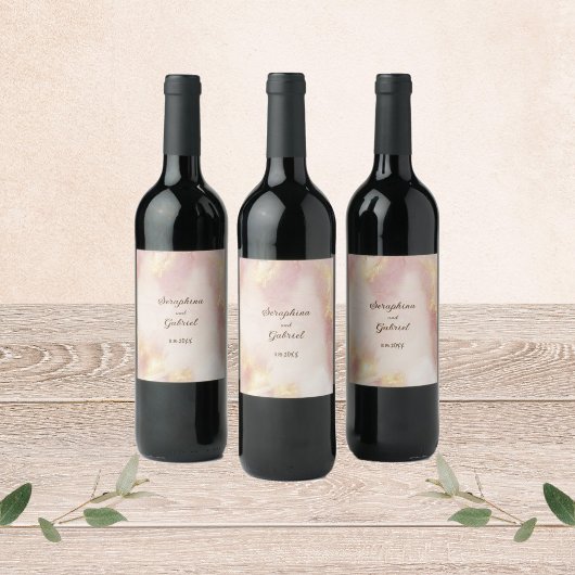 天の川のようなピンクの水彩画 ウェディング ワインボトルラベル ワインラベル