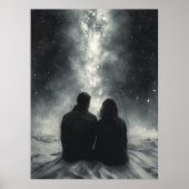 天の川の下でロマンチックな石畳 – 木炭 ポスター (正面)