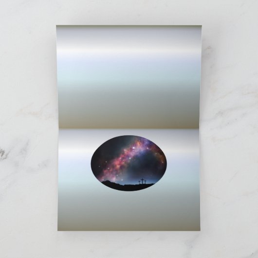 天の川の下の丘の中腹に三つの十字架 シーズンカード (内部)