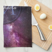 天の川の明るい色のパーソナル化可能なモノグラム キッチンタオル (四つ折り)