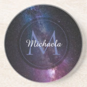 天の川の明るい色のパーソナル化可能なモノグラム コースター (正面)