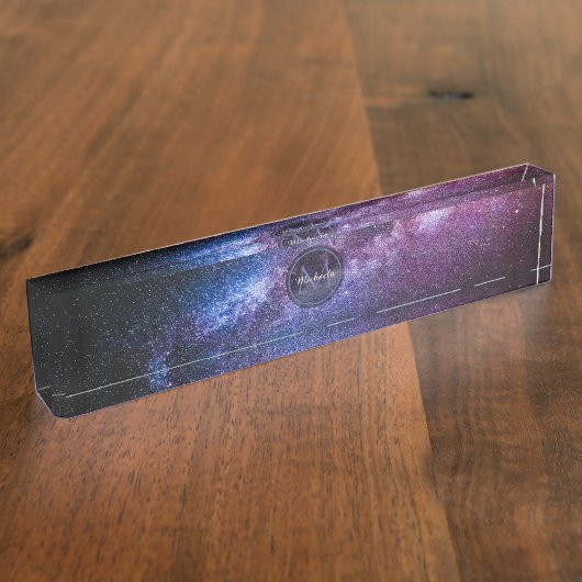 天の川の明るい色のパーソナル化可能なモノグラム デスクネームプレート (側面)