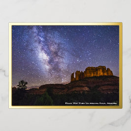 天の川の銀河系、アリゾナ州の大聖堂ロックの上の金ゴールド 箔招待状ポストカード