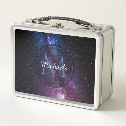 天の川明るい色のパーソナル化可能なモノグラム私 メタルランチボックス (正面)