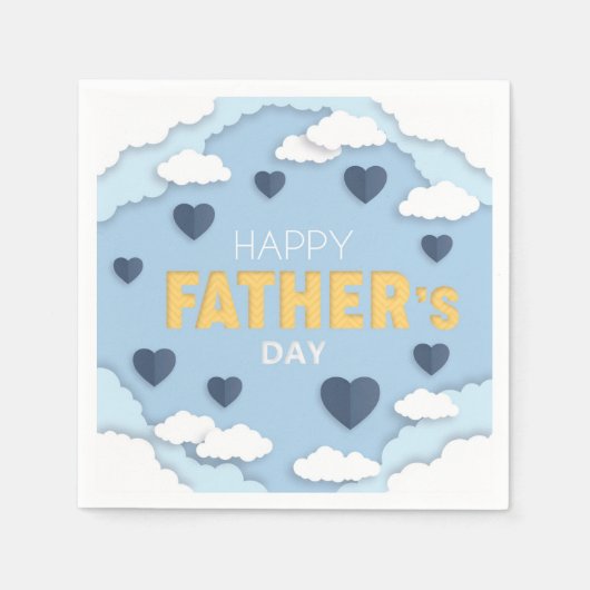 天の幸せな父の日の青いハート スタンダードカクテルナプキン (正面)