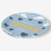 天の幸せな父の日の青いハート ペーパープレート (アングル)