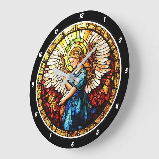 天の恵みステンドグラス天使の壁 ラージ壁時計 (傾斜)