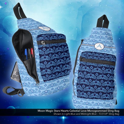 天の愛の星のハートパタモノグラムのーン スリングバッグ