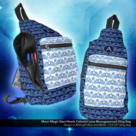 天の愛の星のハートパタモノグラムのーン スリングバッグ