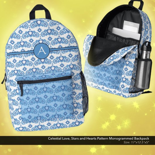 天の愛の星のハートパタモノグラムのーン プリントバックパック