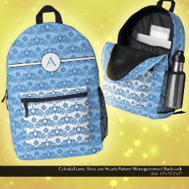 天の愛の星のハートパタモノグラムのーン プリントバックパック