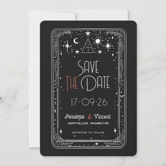 天の愛の結婚式の日付を保存 招待状 (正面)