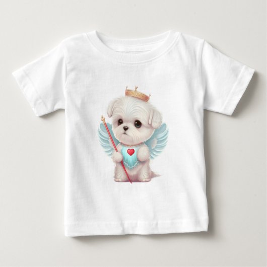 天の愛：かわいい天使マルチーズ犬の子犬 ベビーTシャツ (正面)