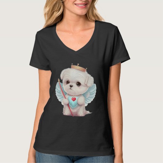 天の愛：かわいい天使マルチーズ犬の子犬 Tシャツ (正面)