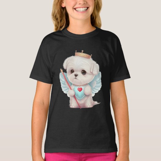 天の愛：かわいい天使マルチーズ犬の子犬 Tシャツ (正面)