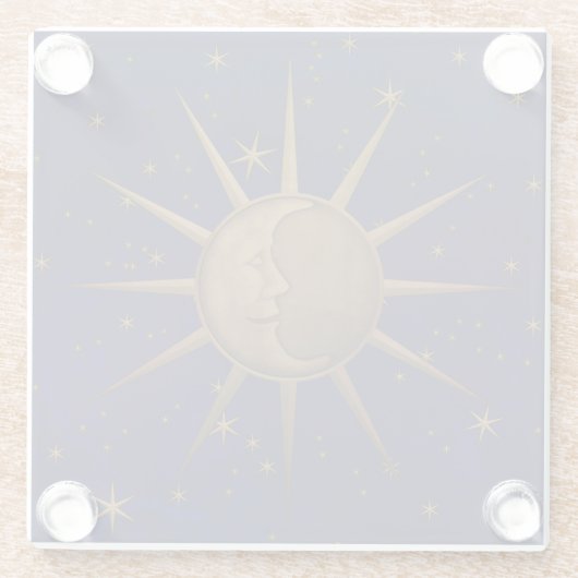 天の日曜日の月の星明かりの夜 ガラスコースター (裏面)